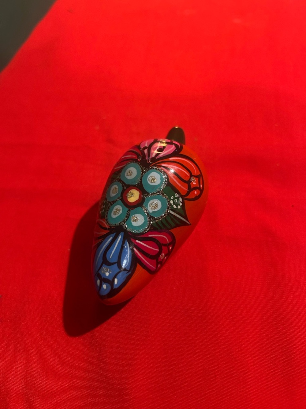 Talavera Ceramic Hand-Painted Floral Ceramic Pepper - Bright Orange Mexico Decor
